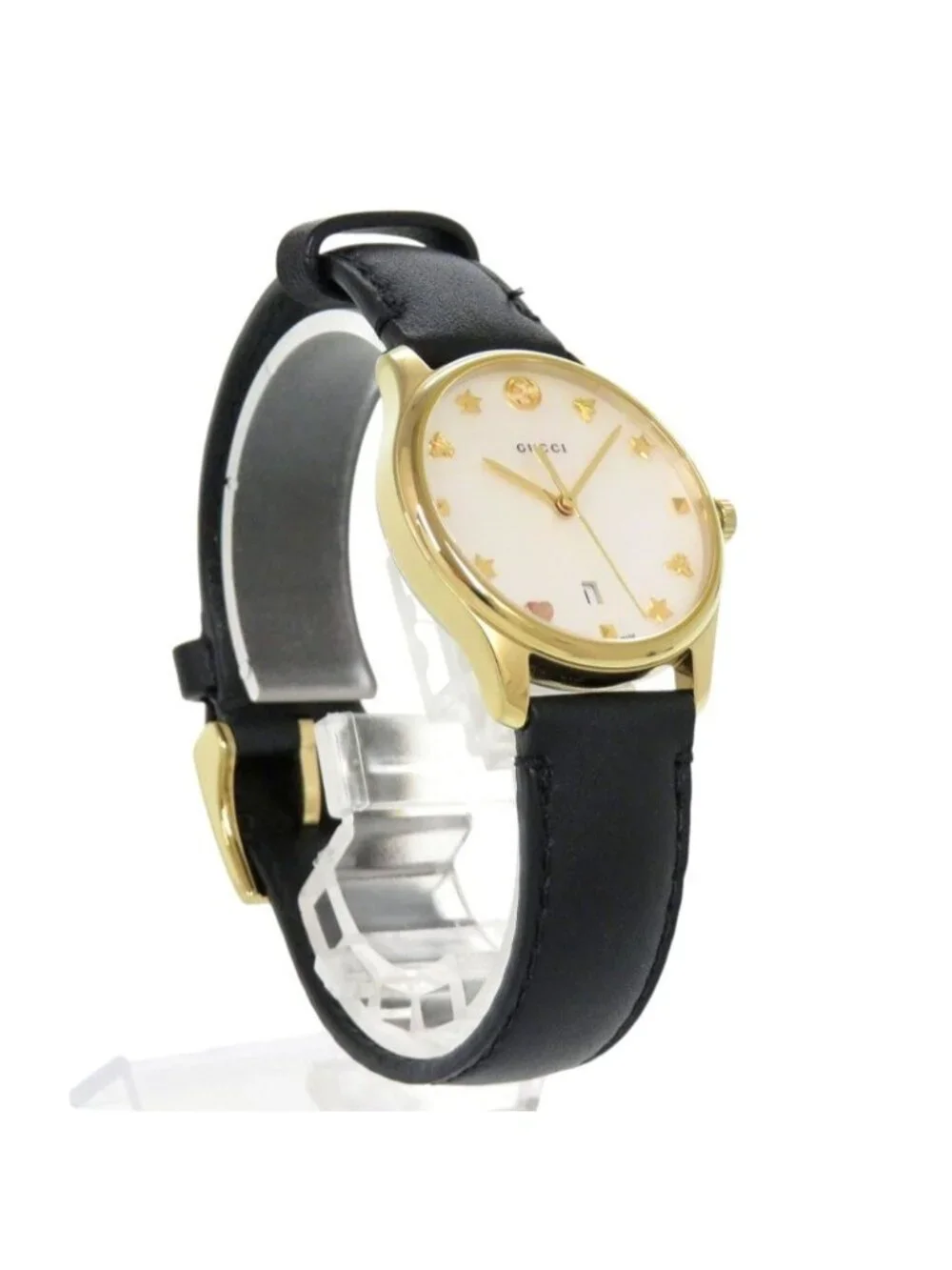 Gucci 126.5 SS Leather White Shell Black Quartz Watch Dial